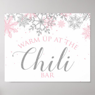 Poster Inverno Onederland Barra de Chili Rosa Flocos de N