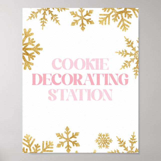 Poster Inverno Onederland Cookie Decorando Rosa Dourado (Frente)