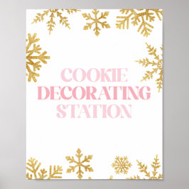 Poster Inverno Onederland Decoração de Biscoito Rosa Dour