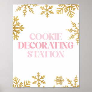 Poster Inverno Onederland Decoração de Biscoito Rosa Dour
