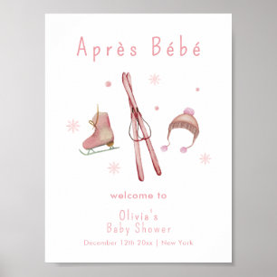Poster Inverno Rosa Após Bebê Esqui Bem-vindo ao Chá de B