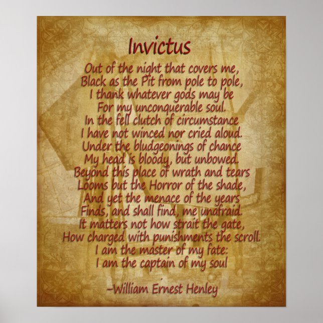 Poster Invictus, poem on parchment look background (Frente)