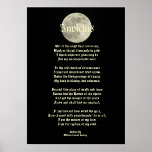Póster Invictus, poema do Victorian na imagem da lua