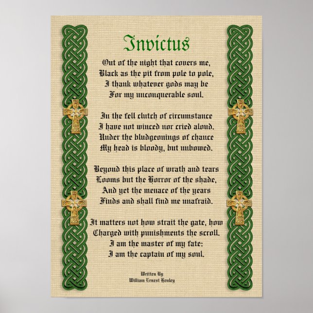 Poster Invictus, poema vitoriano Nódulos Celticos e Cruza (Frente)