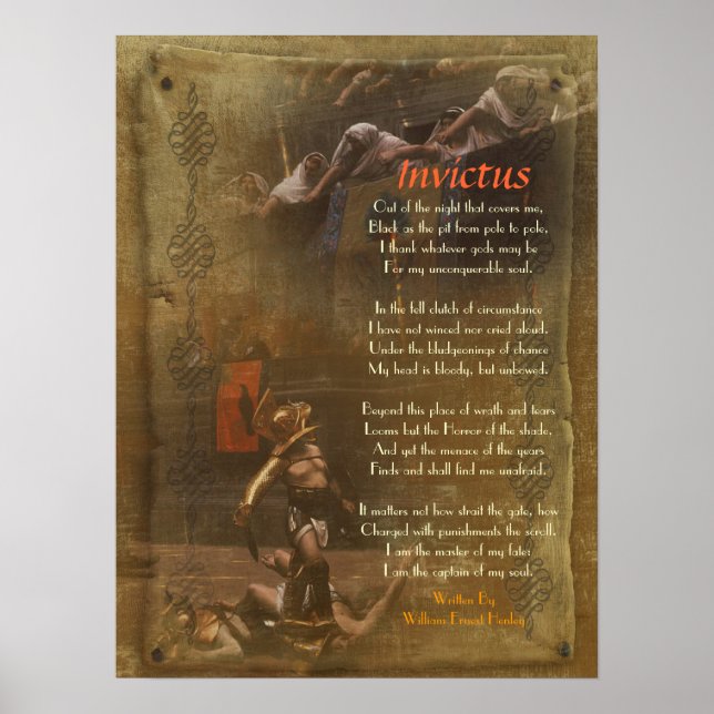 Póster Invictus, poema vitoriano, William Ernest Henley (Frente)