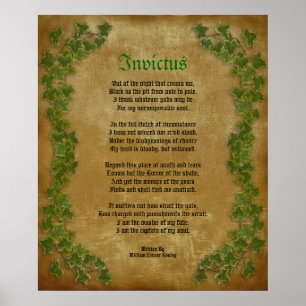 Poster Invictus, Victorian poem on parchment with ivy