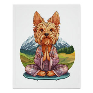 Póster Iogue Yorkie � Cachorro Engraçado Meditando