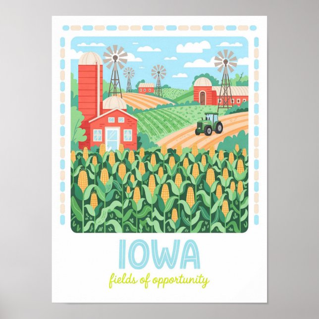 Poster Iowa Fields of Opportunity USA Summer Viagem (Frente)