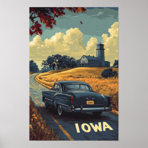 Poster Iowa USA Vintage Illustration Viagem