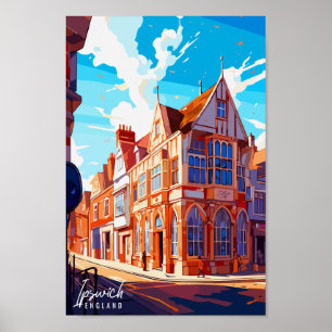 Poster Ipswich England - Ilustração de viagens vintage