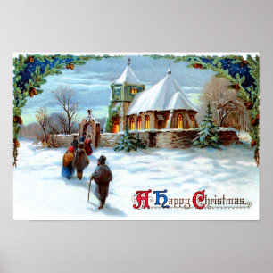 Póster Ir à Igreja Evergreen Árvore de Natal