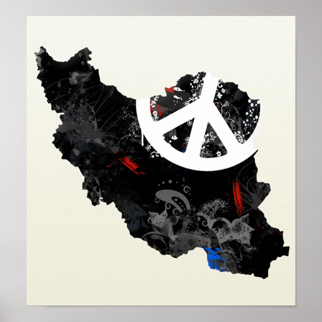 Póster Irã - Trendy Peace Sign com mapa do Irã (Frente)