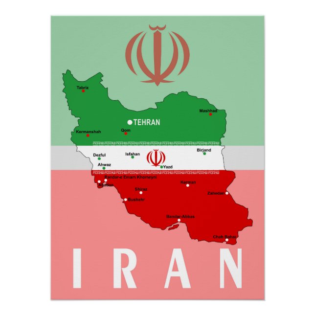 Póster Iran Map with Flag and Emblem (Frente)