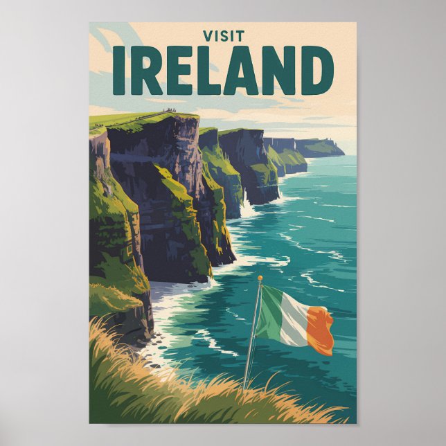 Poster Ireland Cliffs of Moher Illustration Travel Art (Frente)