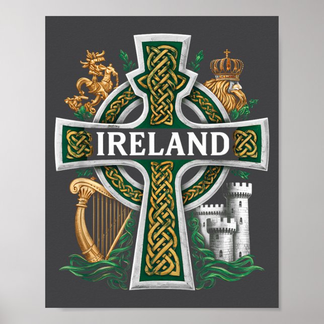 Poster Ireland St Patrick Day Celtic Cross Green Celebrat (Frente)