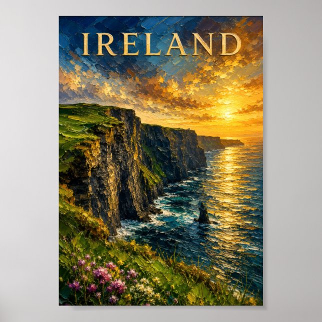 Poster Ireland: Vibrant Sunset Cliffs Moher Art Souvenir (Frente)