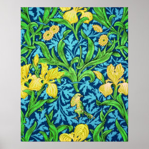 Póster Íris, amarelo e azuis cobaltos de William Morris
