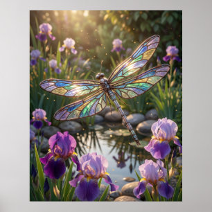 Poster Íris de Libélula de Vidro em Flor