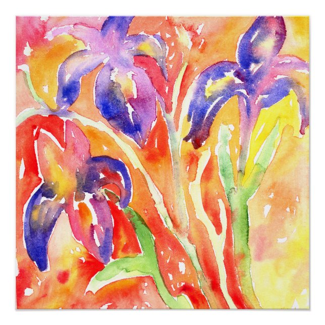 Póster Iris Flower Watercolor Painting (Frente)