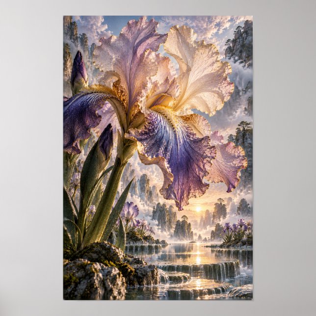 Poster Íris Roxa e Creme com Paisagem de Cachoeira na Par (Frente)
