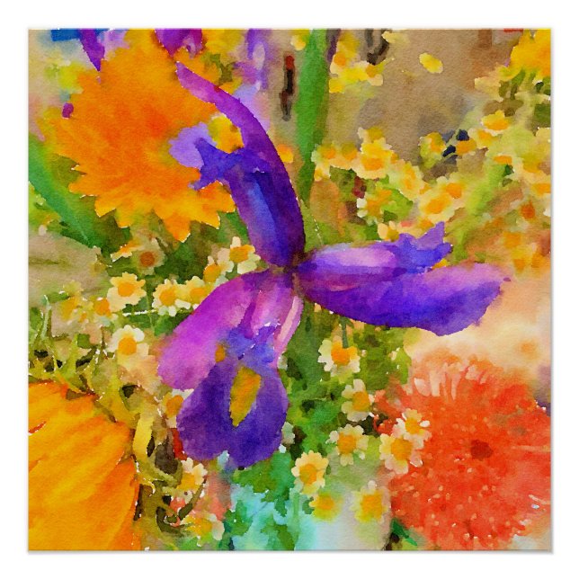 Póster Iris Watercolor Buquê (Frente)