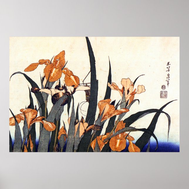 Poster Irises, Katsushika Hokusai (Frente)