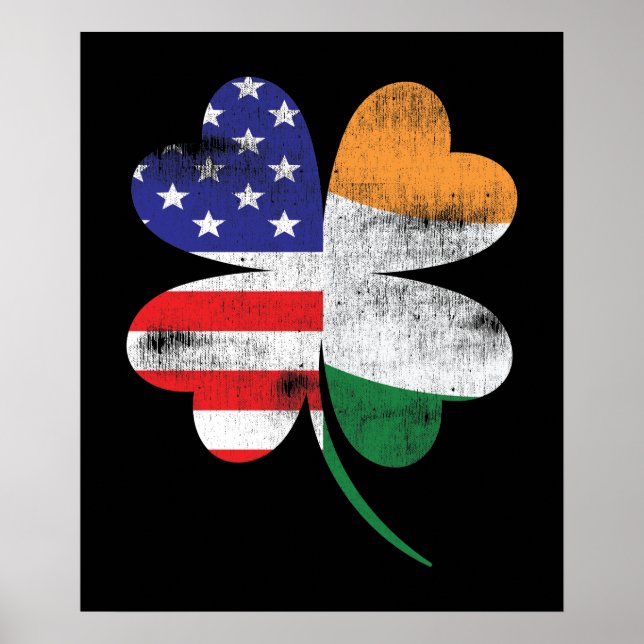Poster IRISH AMERICAN FLAG Ireland Shamrock (Frente)