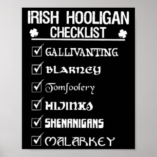Poster Irish Hooligan Checklist Shenanigan Malarkey Rua P