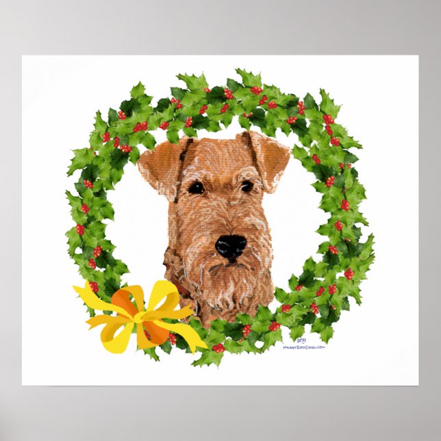 Póster Irish Terrier Holly Wreath (Frente)