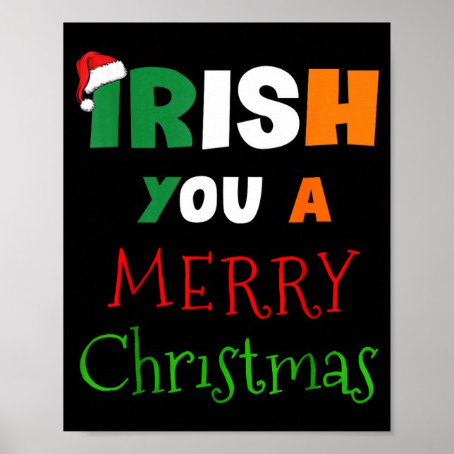 Poster Irish You A Merry Christmas Ireland Flag Xmas Hat  (Frente)