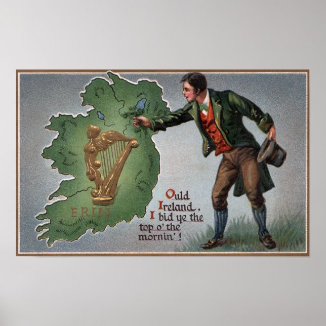 Poster Irishman Oferecendo Shamrocks à Irlanda (Frente)