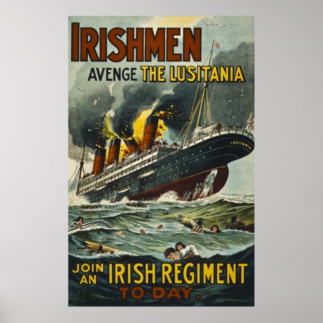 Poster Irishmen Avenge Lusitania Vintage Recrutamento (Frente)