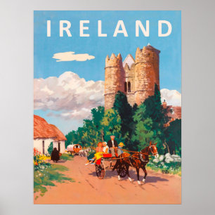 Poster Irlanda, caravana está passando na estrada da vila