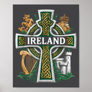 Poster Irlanda Dia de São Patrício Cruz Céltica Celebraçã