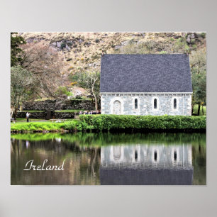 Póster Irlanda, Igreja, Muro de Pedra, Lago, Fotografia