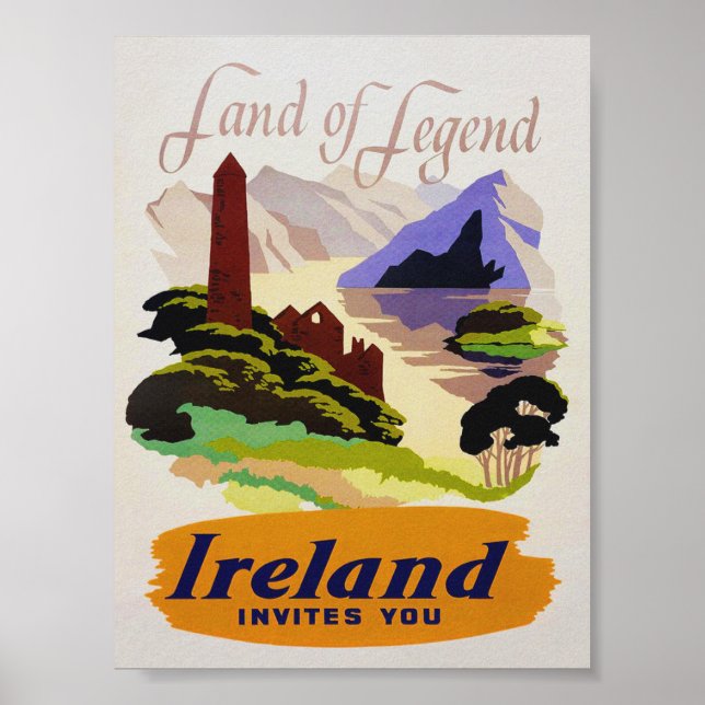 Poster Irlanda, Land of Legend, Viagens vintage (Frente)
