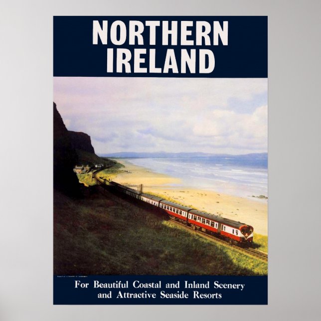 Poster Irlanda norte, comboio ferroviário ao largo da cos (Frente)