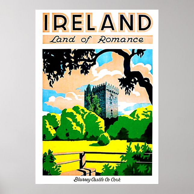 Poster Irlanda, terra do romance, Castelo Blarey, vintage (Frente)