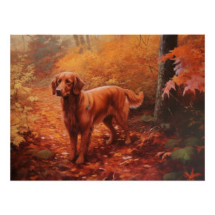 Póster Irlandês Red Setter no outono deixa cair inspiraçã