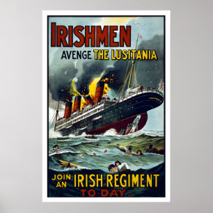 Poster Irlandeses! Vingai o Lusitania! WWI915 Recrutament