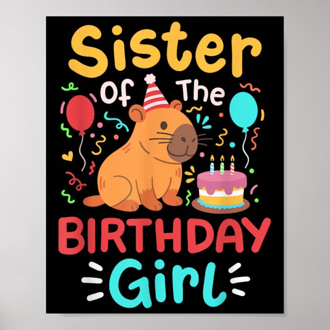 Poster Irmã Da Família Capybara De Aniversário Bday M (Frente)