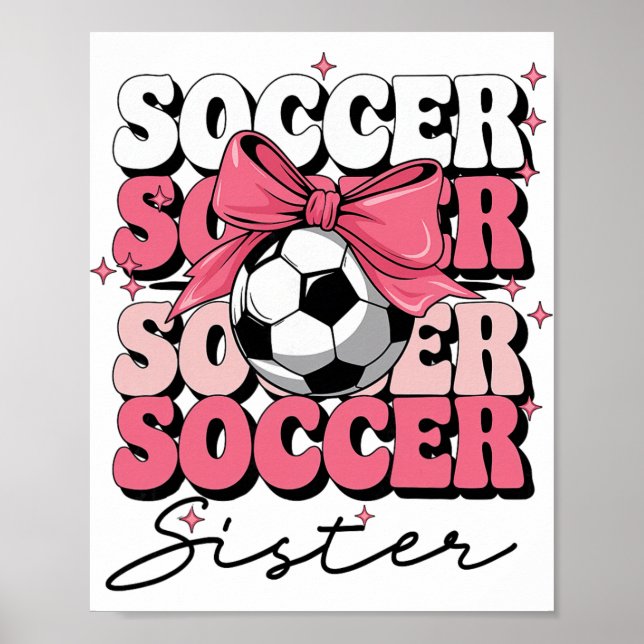 Poster Irmã de Futebol Groovy Coquette Bow Futebol  (Frente)
