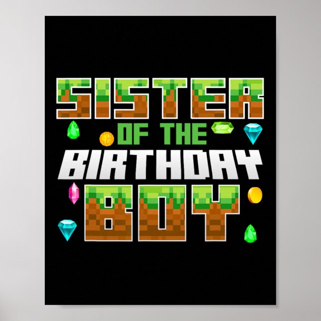 Poster Irmã Do Aniversariante Video Gamer Número Pixel (Frente)
