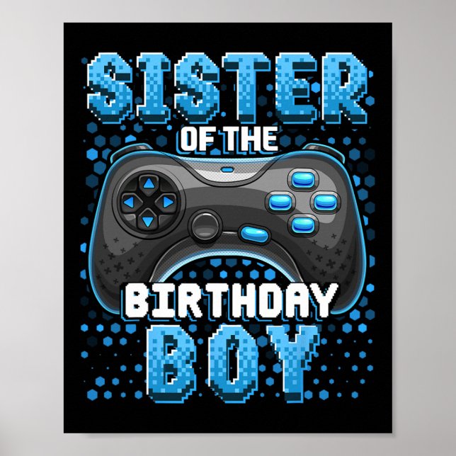 Poster Irmã Do Jogo De Vídeo De Aniversário Do Menino Cor (Frente)