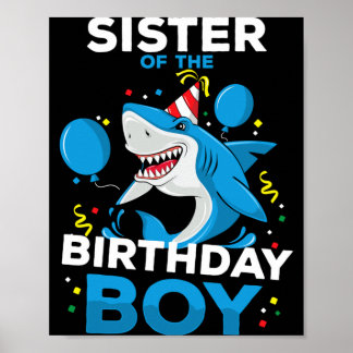 Poster Irmã do Menino do Aniversário Tema de Tubarão Ocea