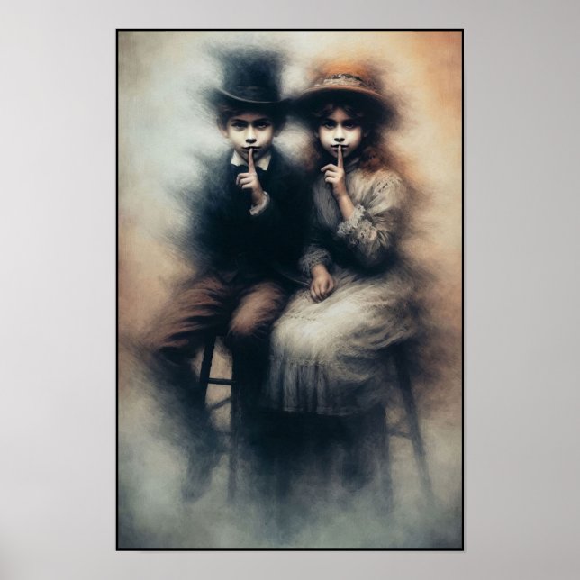 Poster Irmão e Irmã Vitorianos Assustadores na Parede (Frente)
