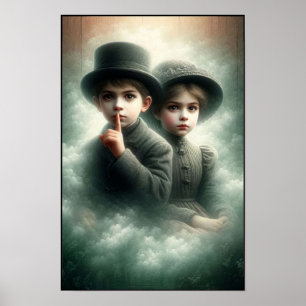 Poster Irmão e Irmã Vitorianos Assustadores na Parede