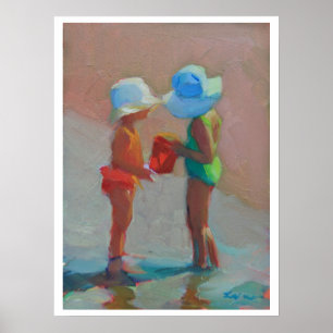Poster Irmãs de Sunhat - duas meninas na praia