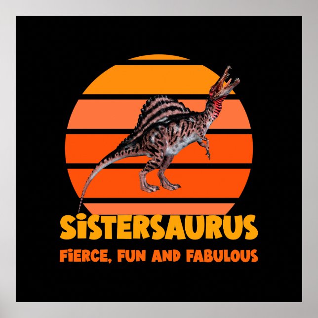 Poster Irmãs Engraçadas Dinossauro Irmã Humor Design (Frente)