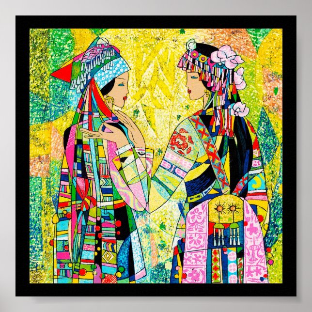 Póster Irmãs Hao Ping abstrato moças orientais (Frente)